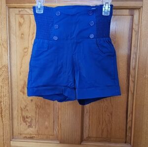 High-Waist Retro Style Blue Women's Shorts